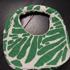 Green and White Beaded Mini Bag Palm Beverly Hills